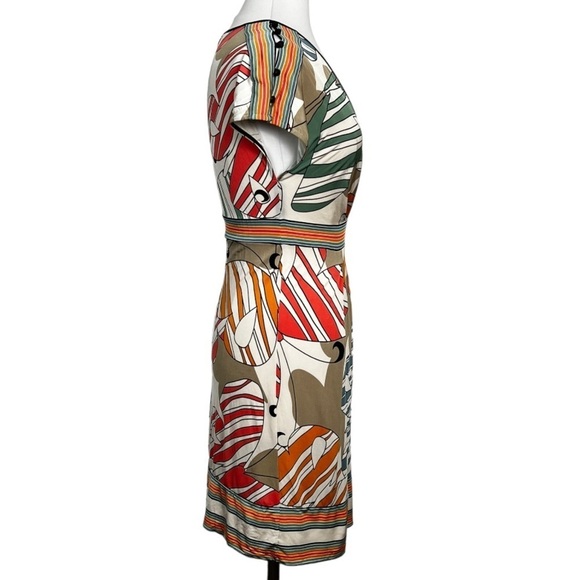 VINTAGE BCBG Max Azria Button Trim Shoulder Butterfly Print Jersey Knit Dress - Picture 3 of 6